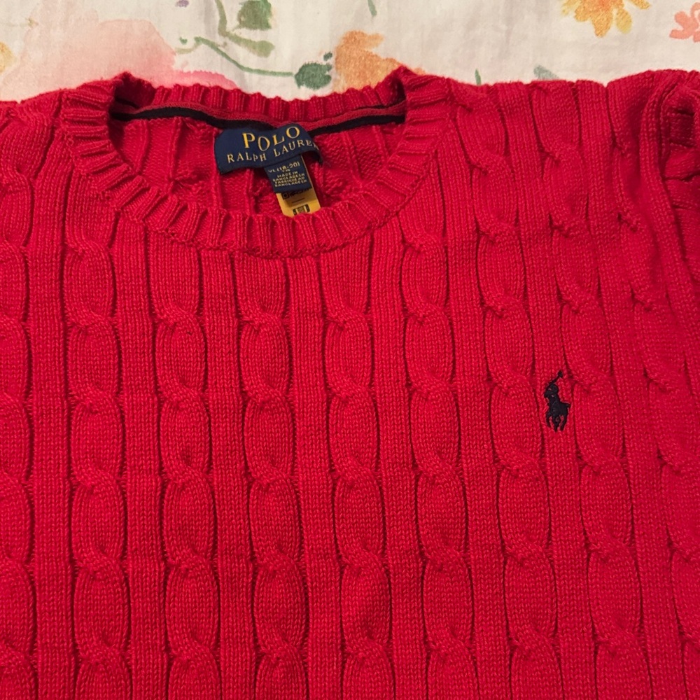 Polo Ralph Lauren Red Cable Knit Sweater Boys Size XL (18/20) - Picture 3 of 4